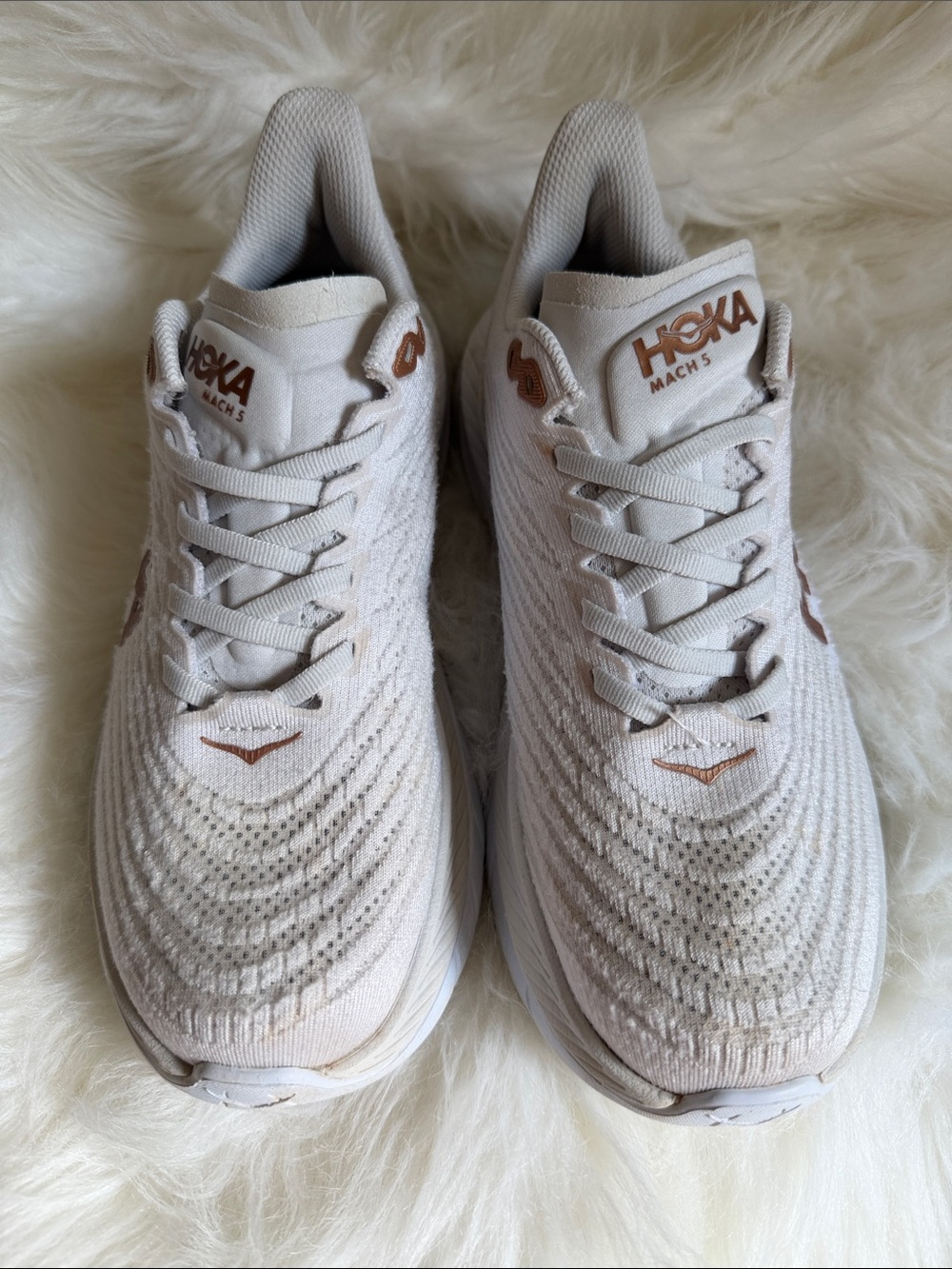 HOKA Mach 5 Women's White with copper Accents Running Shoes size 7.5